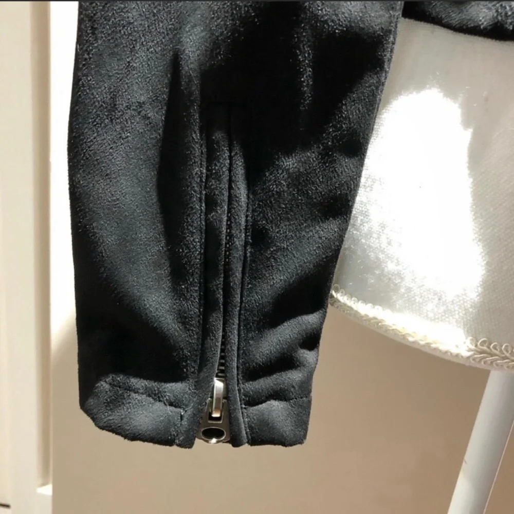 Moto Biker Faux Suede Zip Up Jacket Black Size Medium